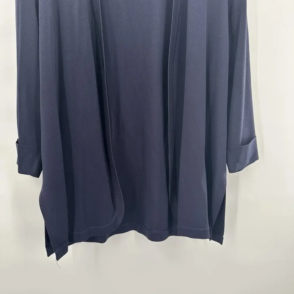 Misook Cardigan Sweater Womens Large Blue Navy Open Slinky Career‎ Church Jacket
